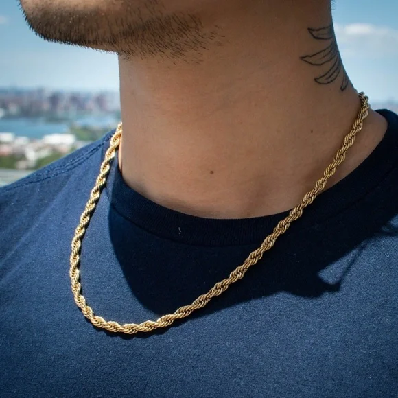 18K Gold Plated Beatrice 5mm Rope Chain Necklace*Unisex Necklace*Chunky*Men’s - Picture 4 of 8